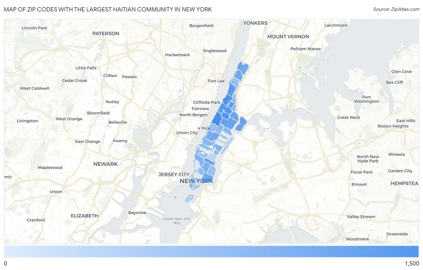 Zip Codes with the Largest Haitian Community in New York Map