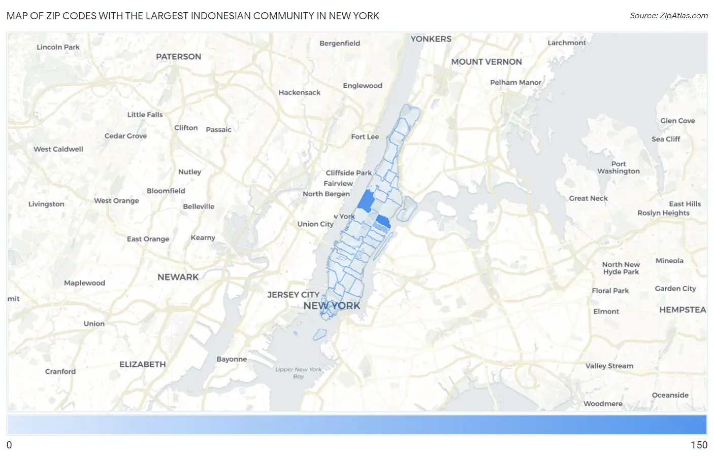 Zip Codes with the Largest Indonesian Community in New York Map