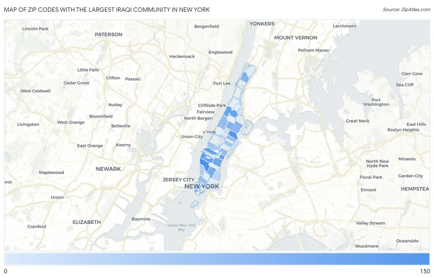 Zip Codes with the Largest Iraqi Community in New York Map