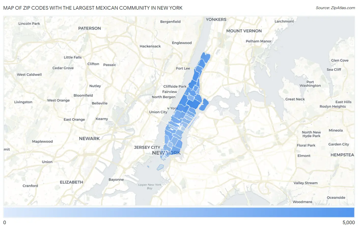 Zip Codes with the Largest Mexican Community in New York Map