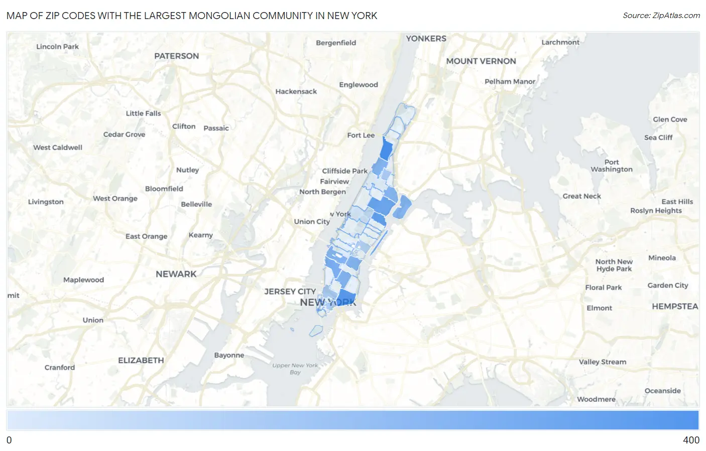 Zip Codes with the Largest Mongolian Community in New York Map