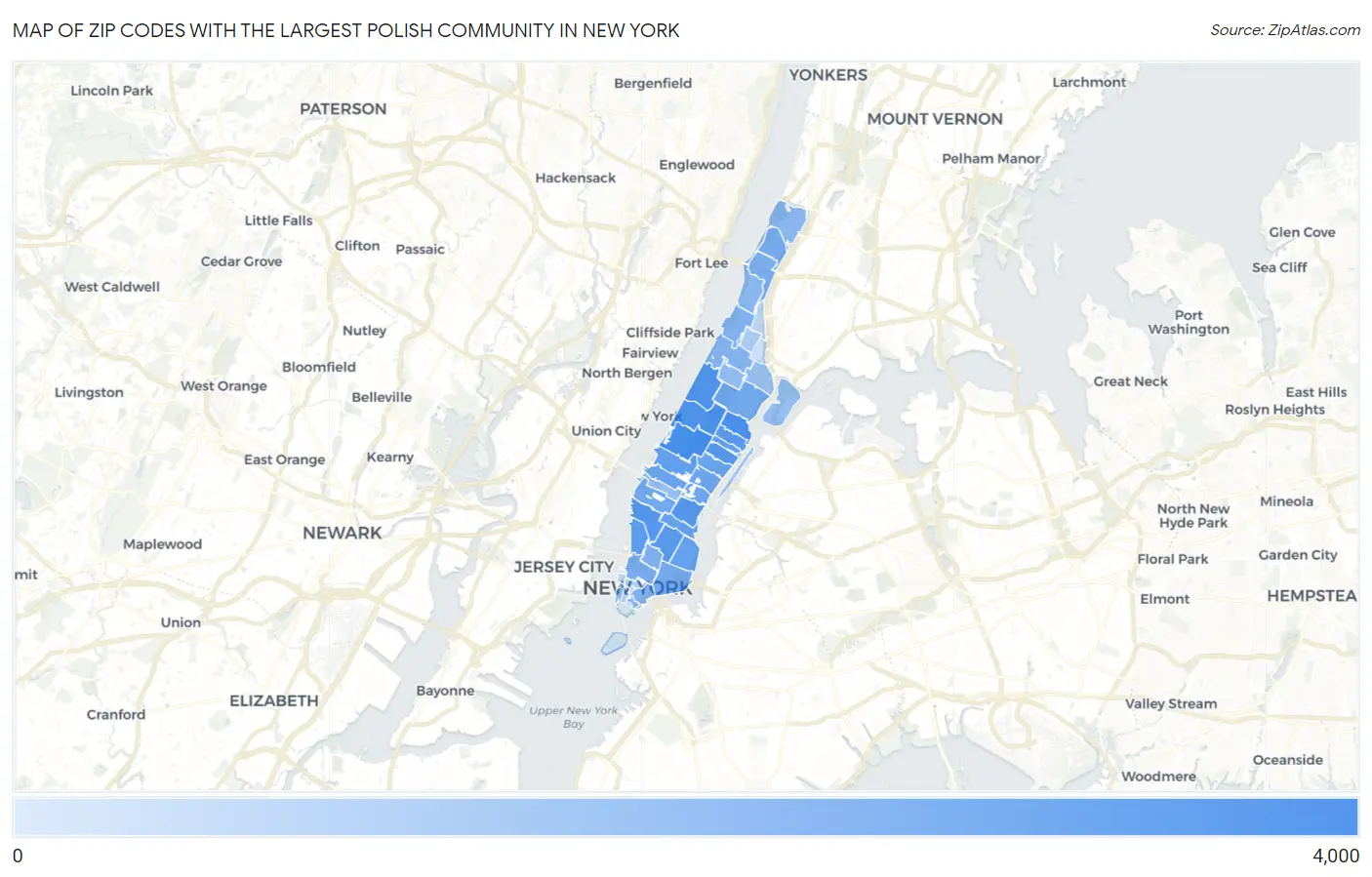 Zip Codes with the Largest Polish Community in New York Map