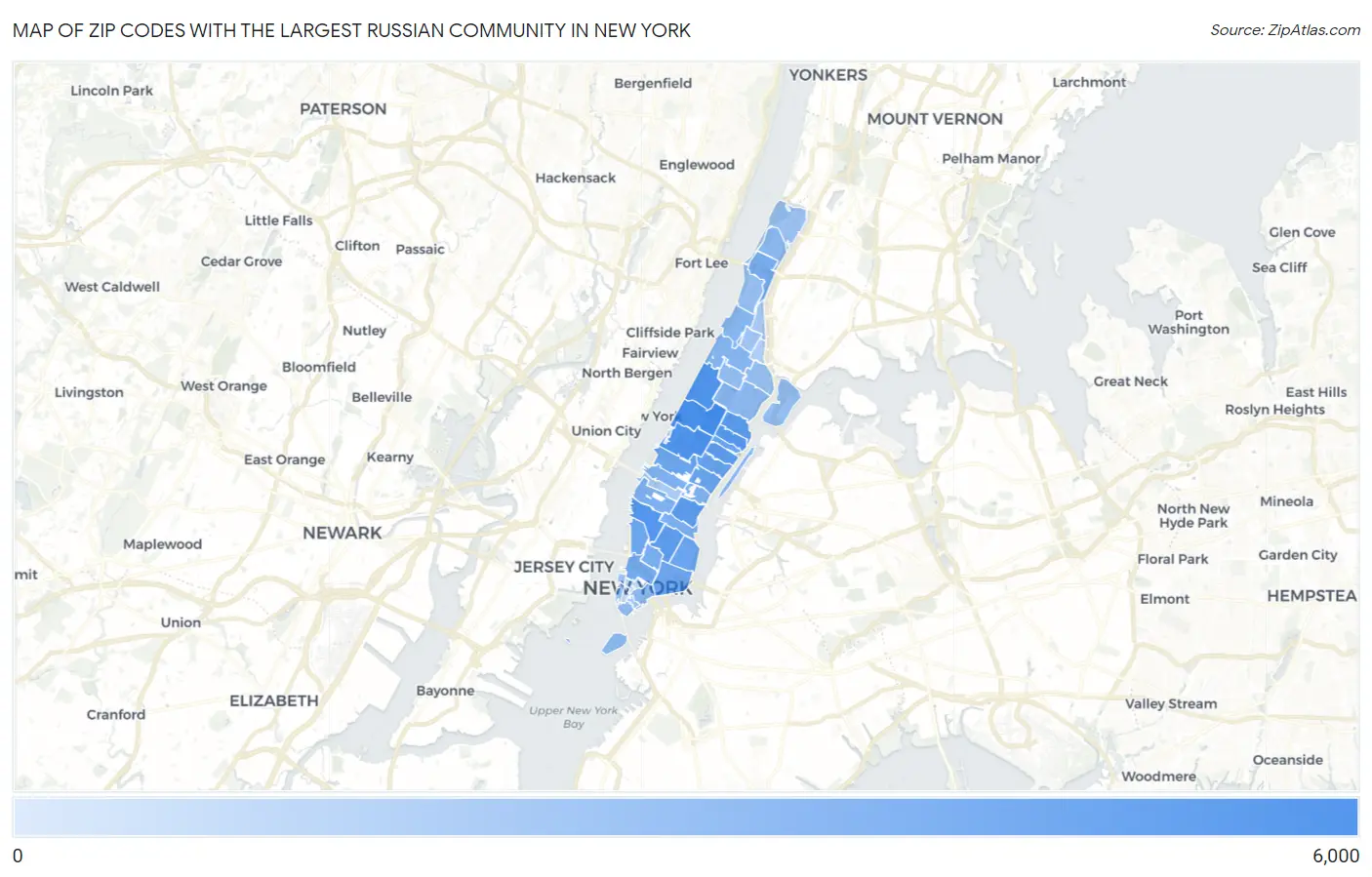 Zip Codes with the Largest Russian Community in New York Map