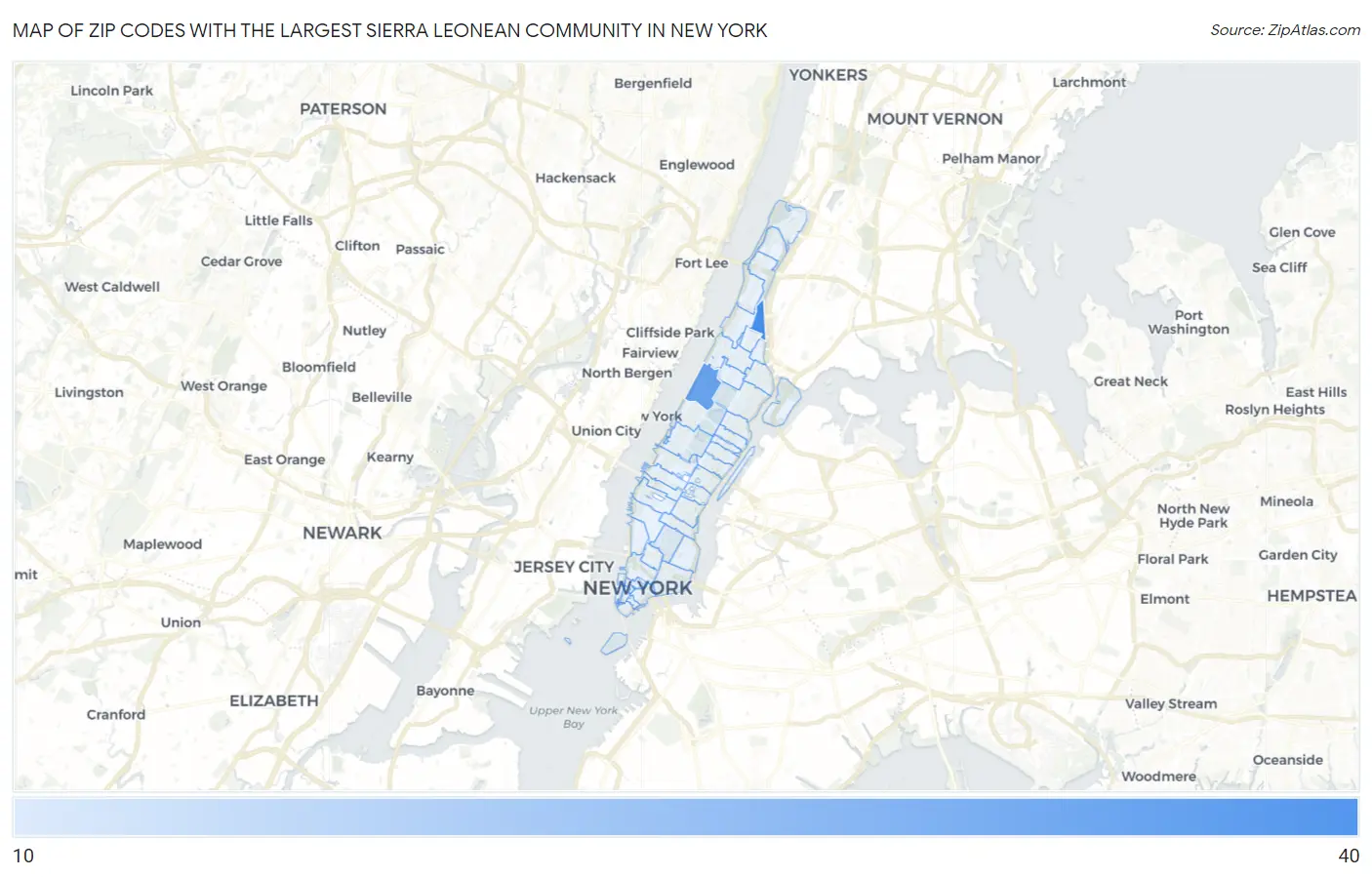 Zip Codes with the Largest Sierra Leonean Community in New York Map
