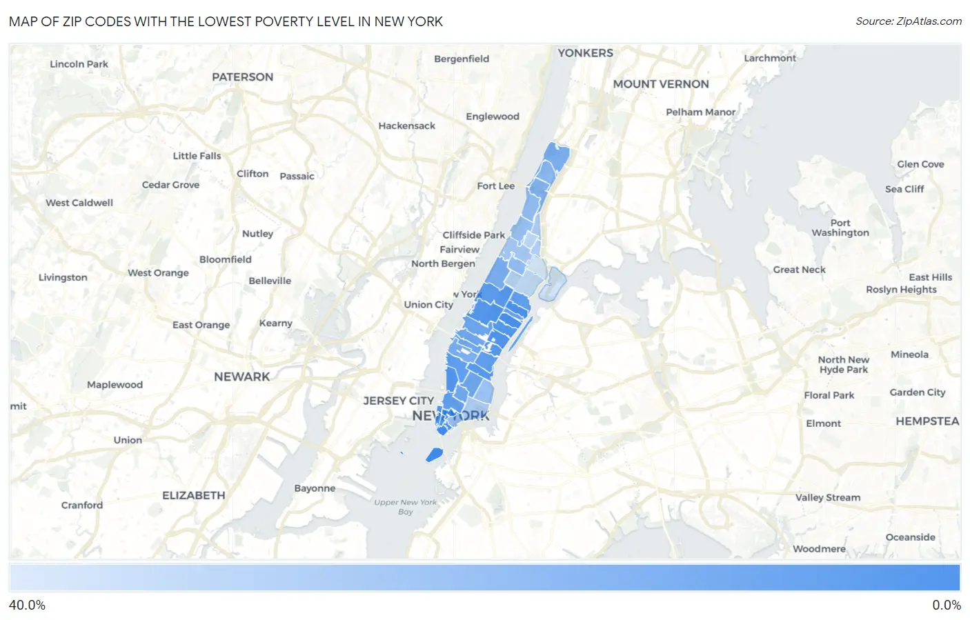 Zip Codes with the Lowest Poverty Level in New York Map