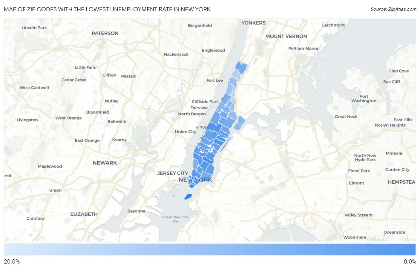 Zip Codes with the Lowest Unemployment Rate in New York Map