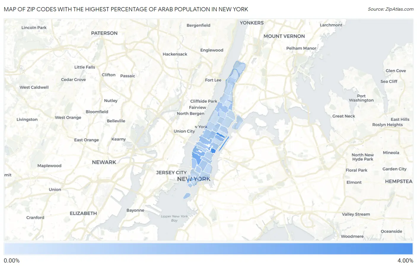 Zip Codes with the Highest Percentage of Arab Population in New York Map