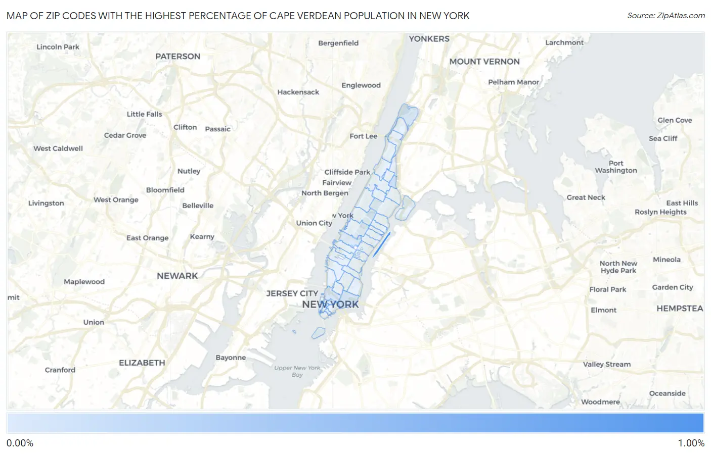 Zip Codes with the Highest Percentage of Cape Verdean Population in New York Map