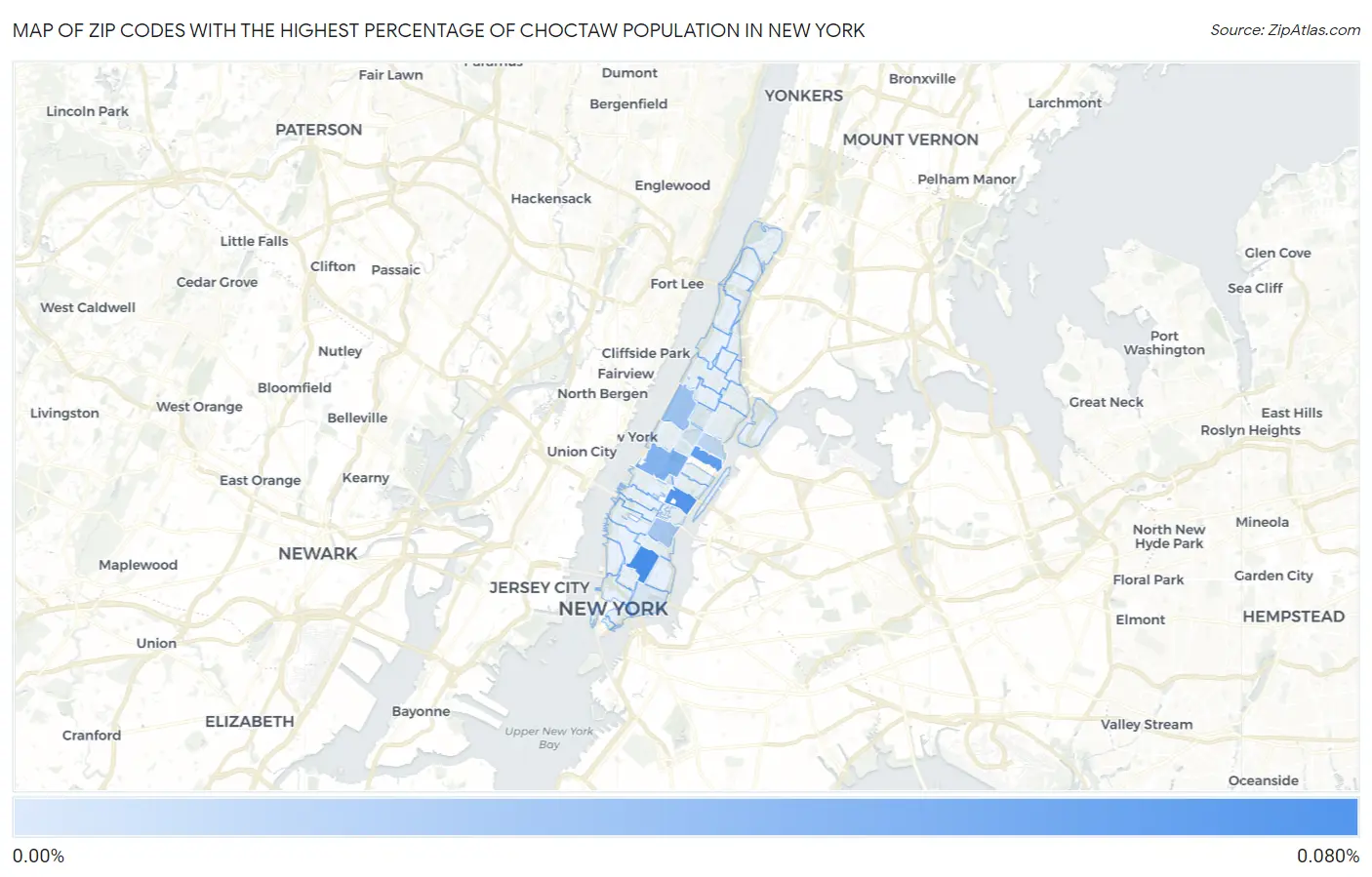 Zip Codes with the Highest Percentage of Choctaw Population in New York Map