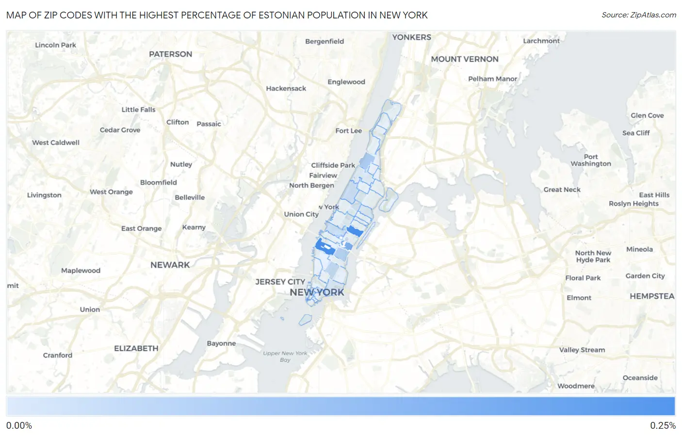Zip Codes with the Highest Percentage of Estonian Population in New York Map