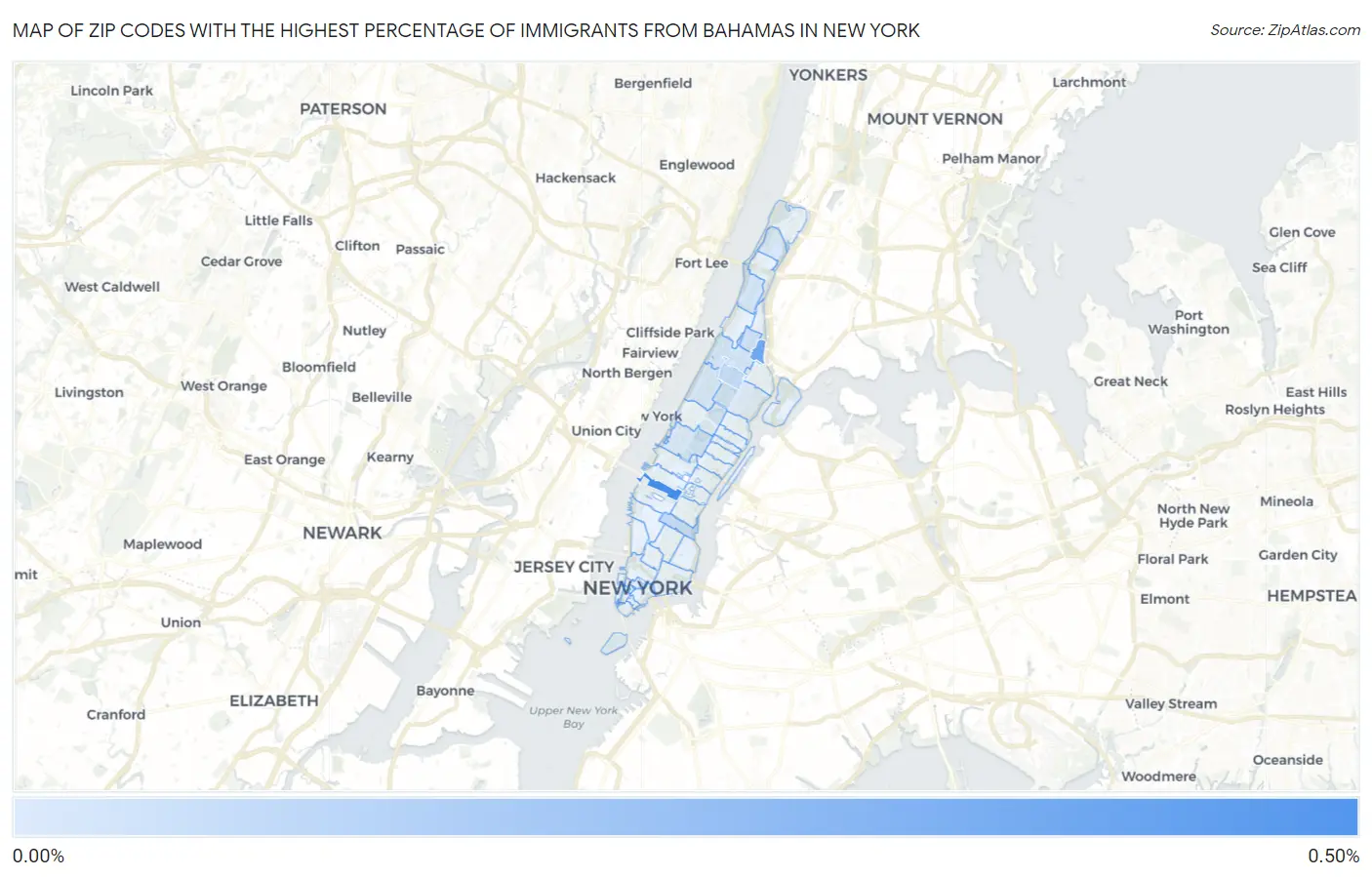 Zip Codes with the Highest Percentage of Immigrants from Bahamas in New York Map