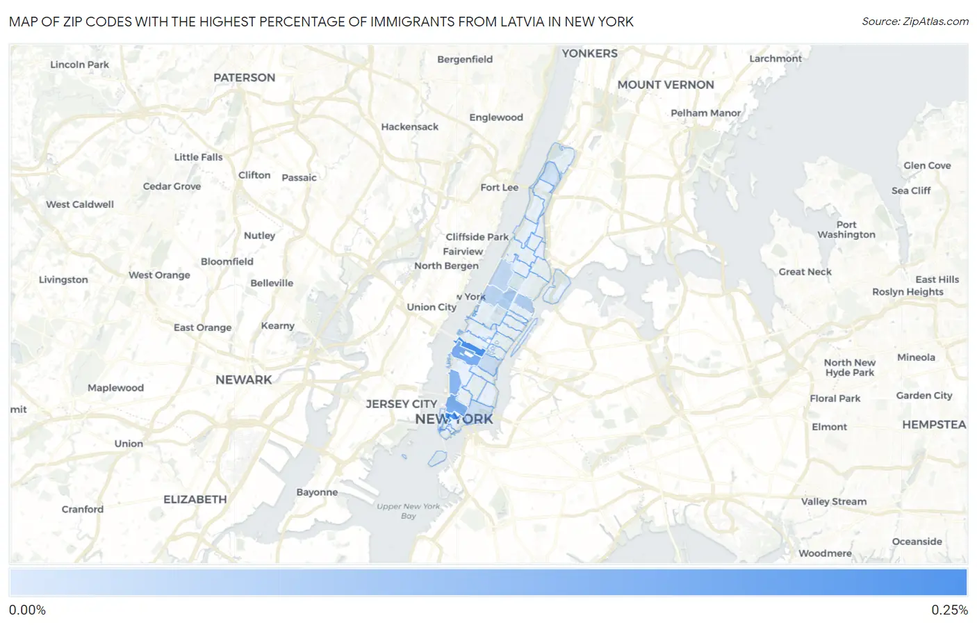 Zip Codes with the Highest Percentage of Immigrants from Latvia in New York Map