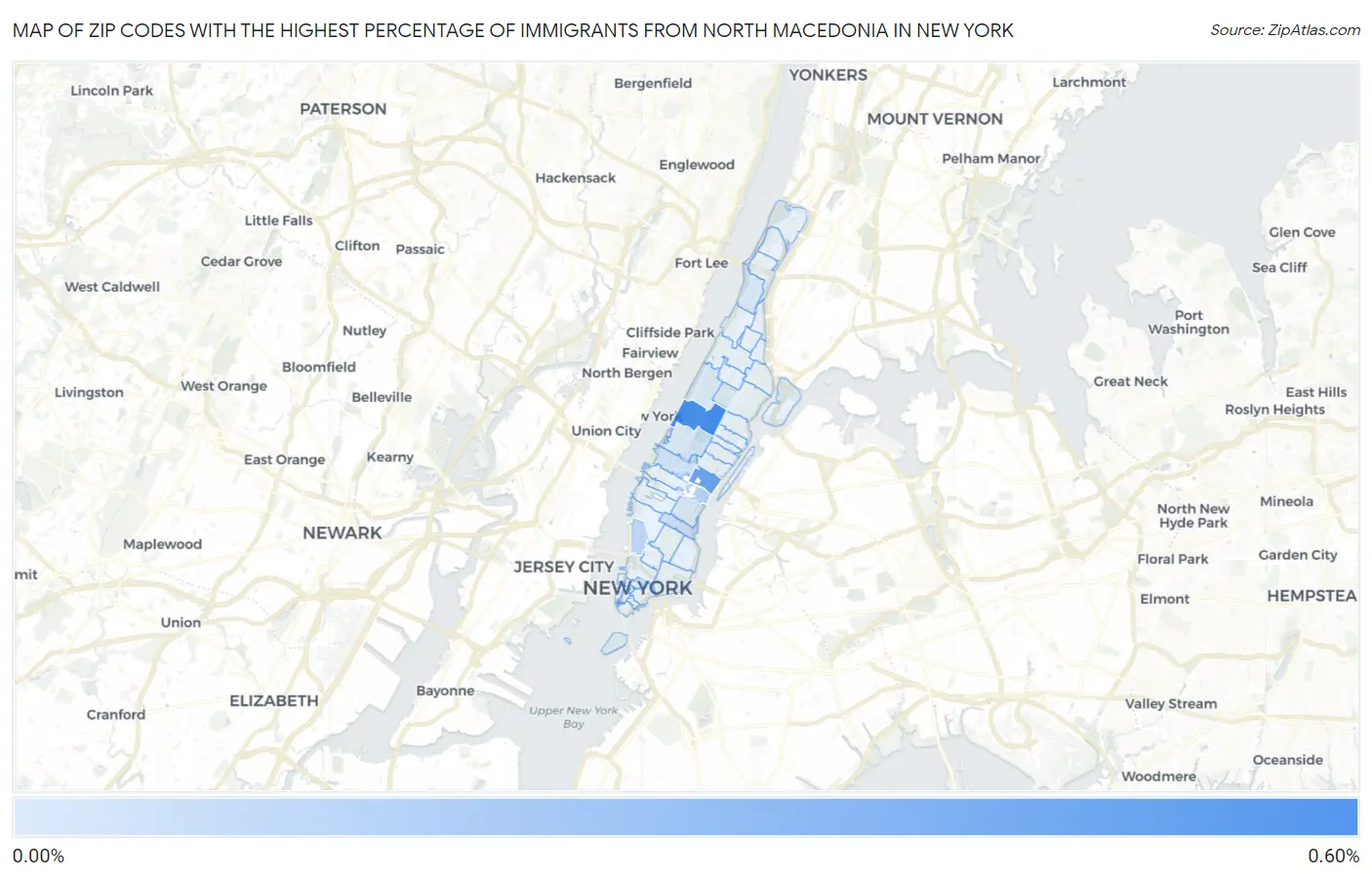 Zip Codes with the Highest Percentage of Immigrants from North Macedonia in New York Map