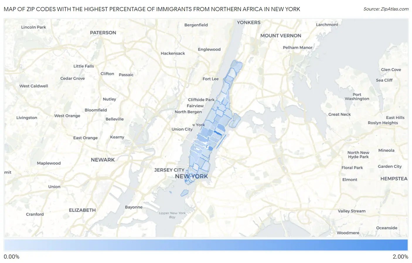 Zip Codes with the Highest Percentage of Immigrants from Northern Africa in New York Map