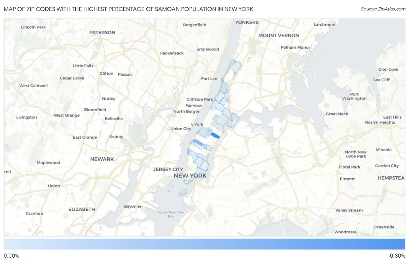 Zip Codes with the Highest Percentage of Samoan Population in New York Map