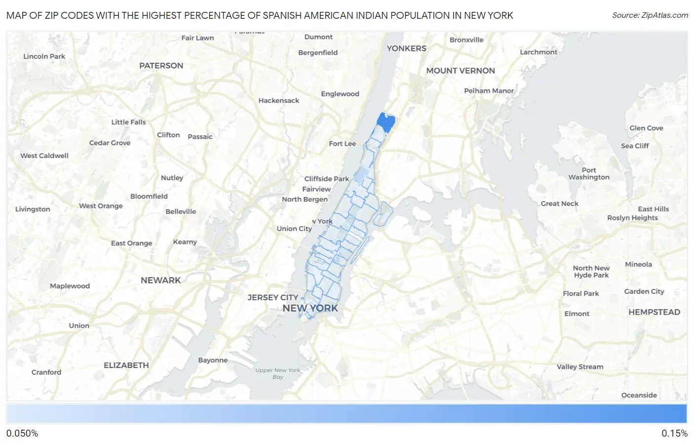 Zip Codes with the Highest Percentage of Spanish American Indian Population in New York Map