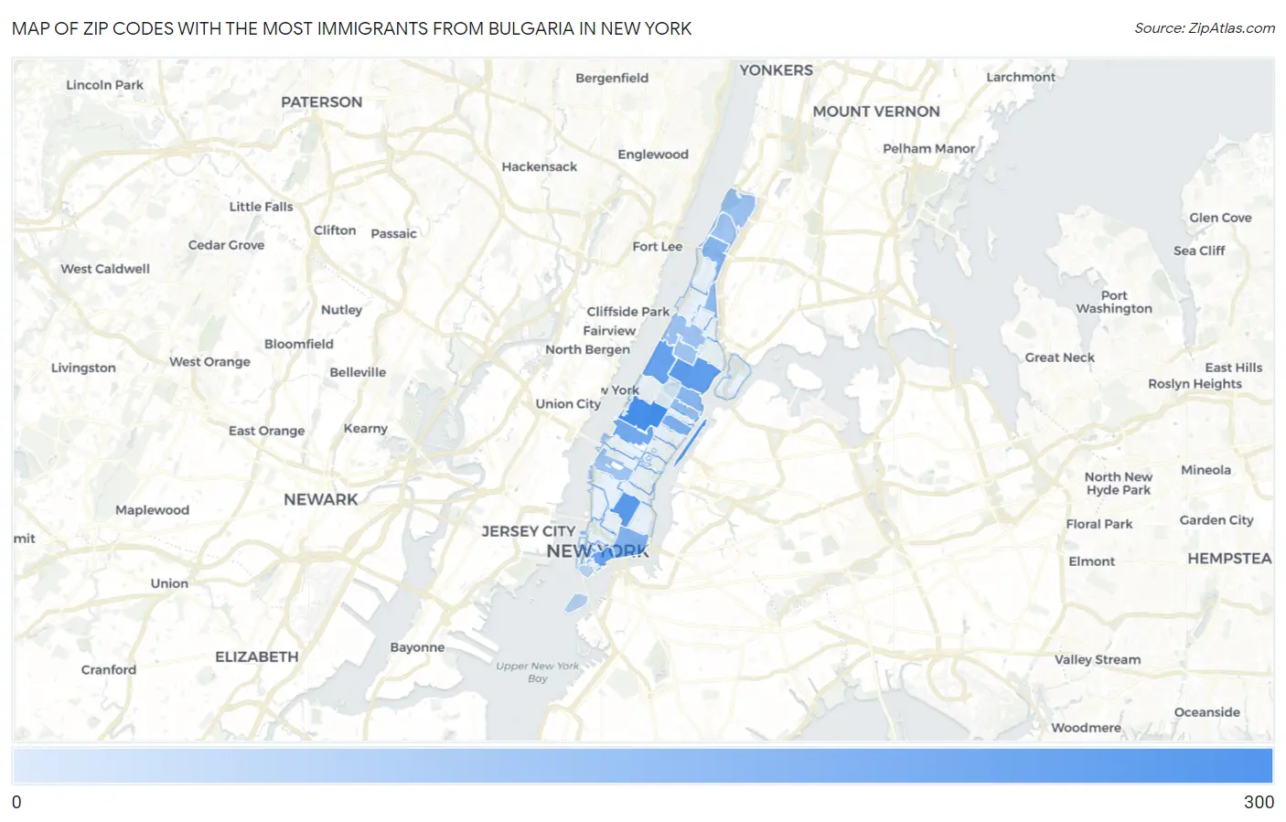 Zip Codes with the Most Immigrants from Bulgaria in New York Map