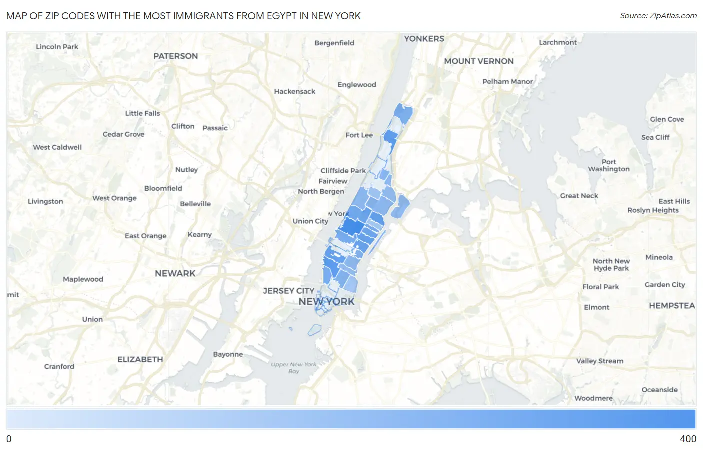 Zip Codes with the Most Immigrants from Egypt in New York Map