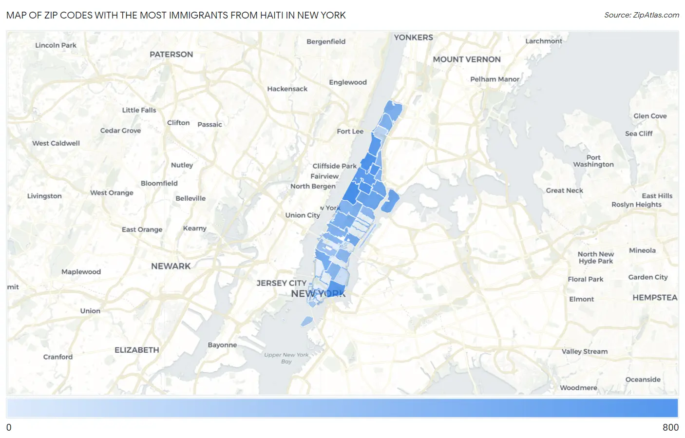 Zip Codes with the Most Immigrants from Haiti in New York Map