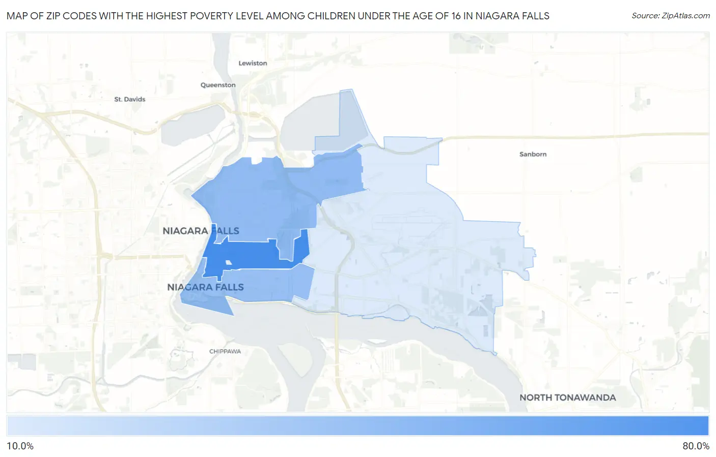 Zip Codes with the Highest Poverty Level Among Children Under the Age of 16 in Niagara Falls Map