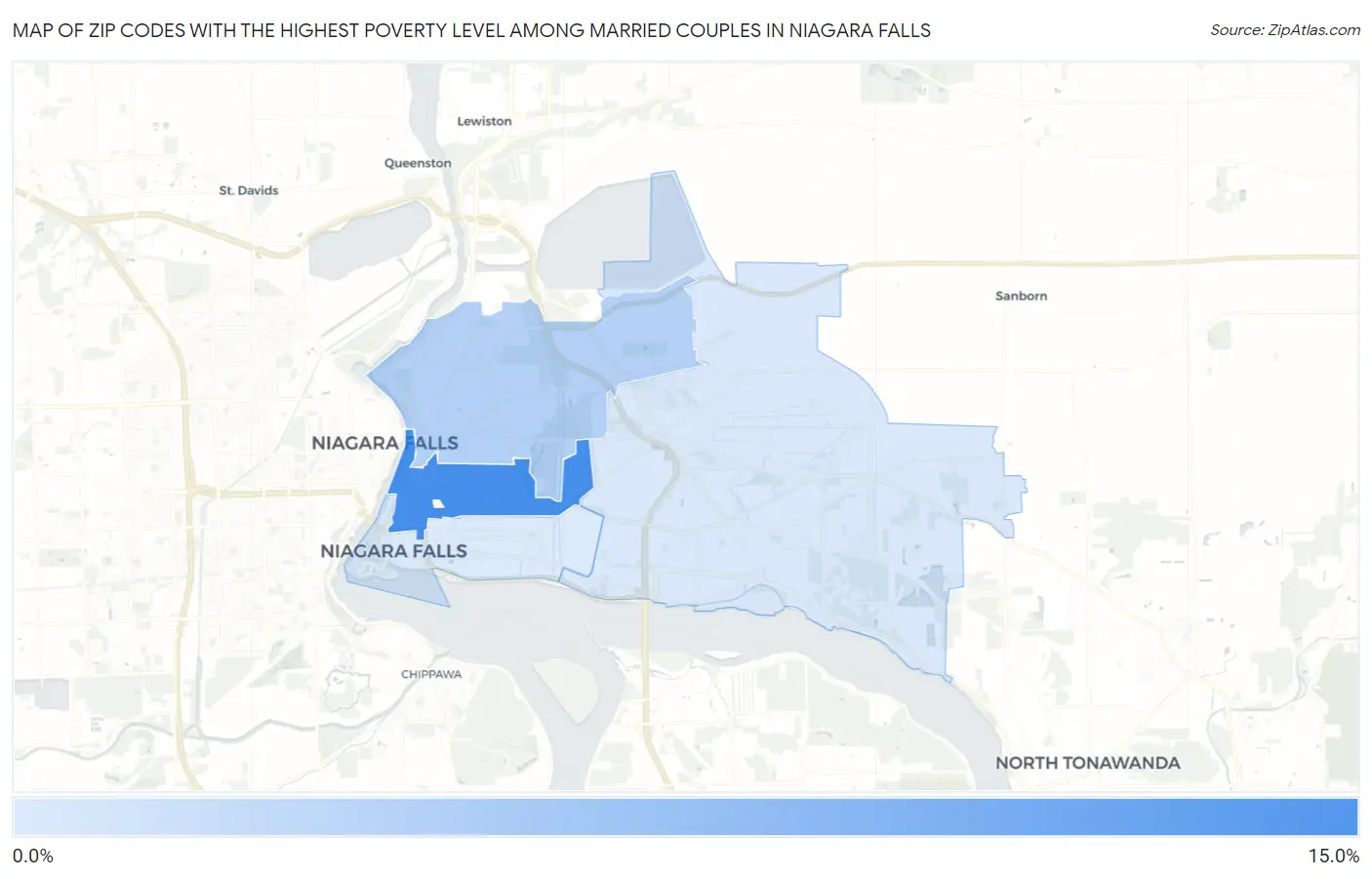 Zip Codes with the Highest Poverty Level Among Married Couples in Niagara Falls Map