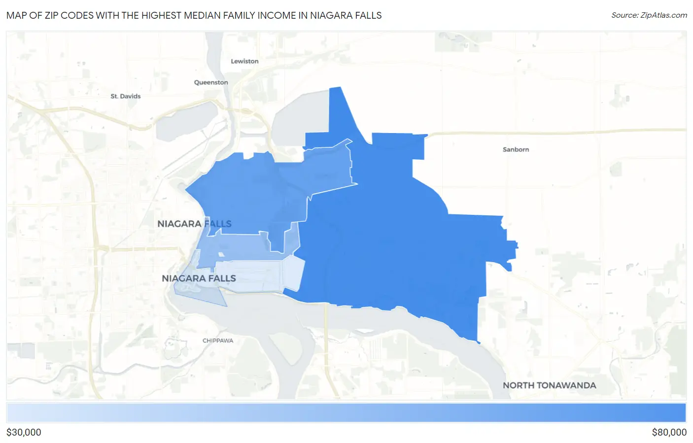 Zip Codes with the Highest Median Family Income in Niagara Falls Map