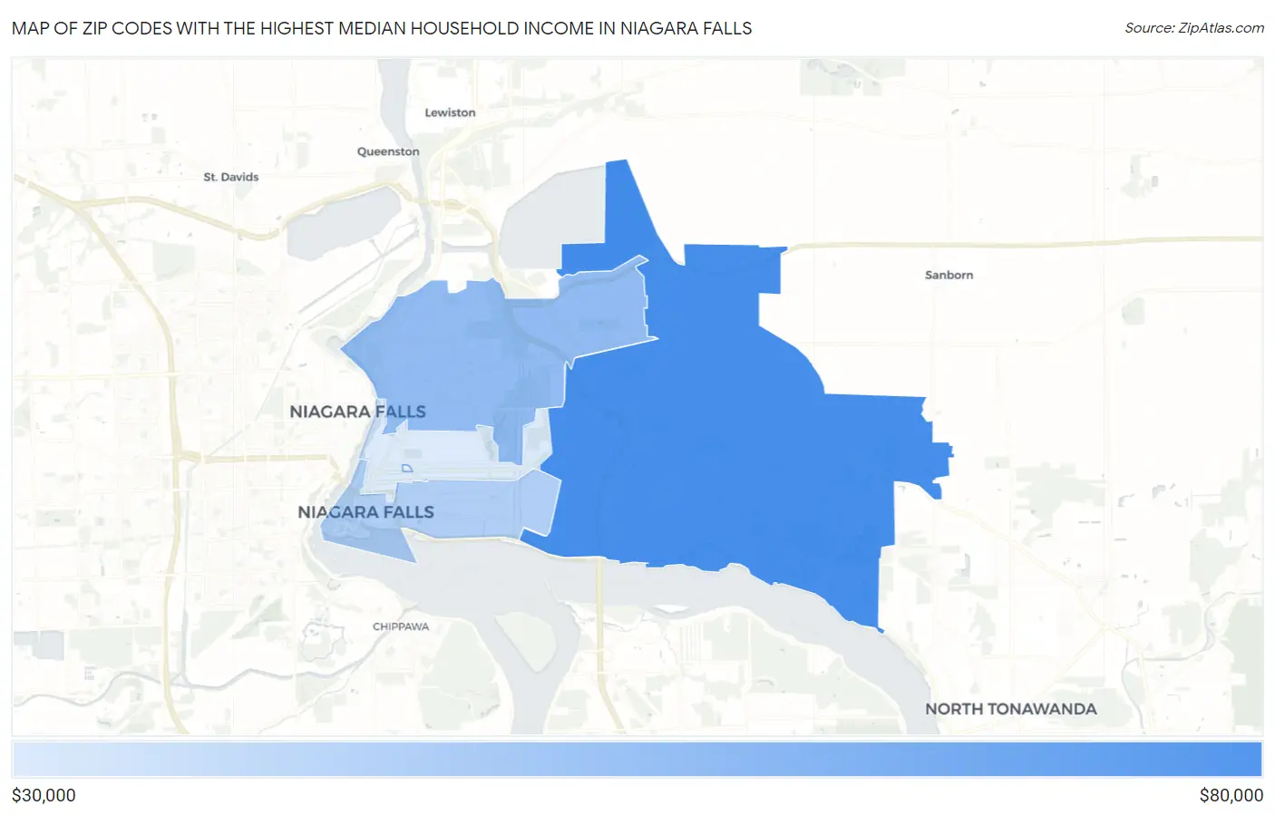 Zip Codes with the Highest Median Household Income in Niagara Falls Map
