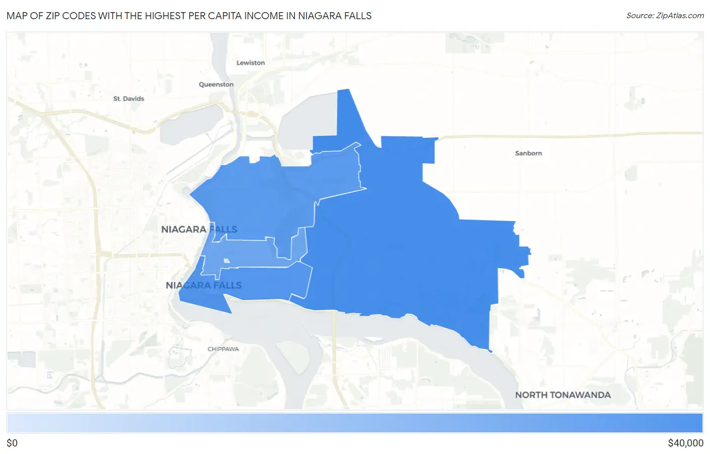 Zip Codes with the Highest Per Capita Income in Niagara Falls Map