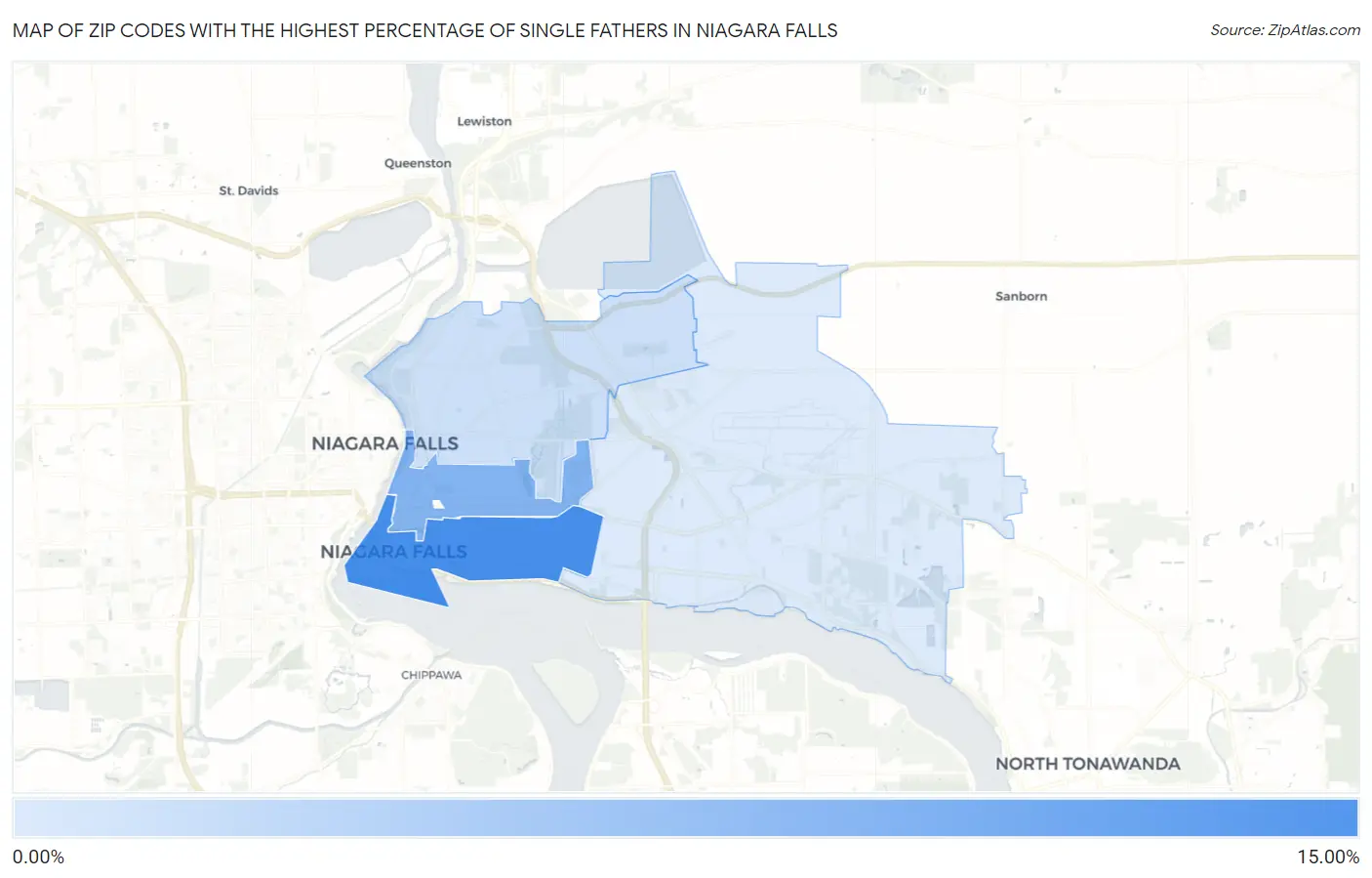 Zip Codes with the Highest Percentage of Single Fathers in Niagara Falls Map