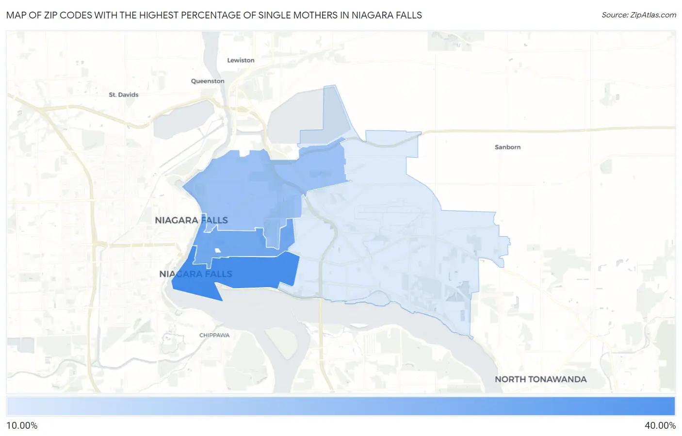 Zip Codes with the Highest Percentage of Single Mothers in Niagara Falls Map