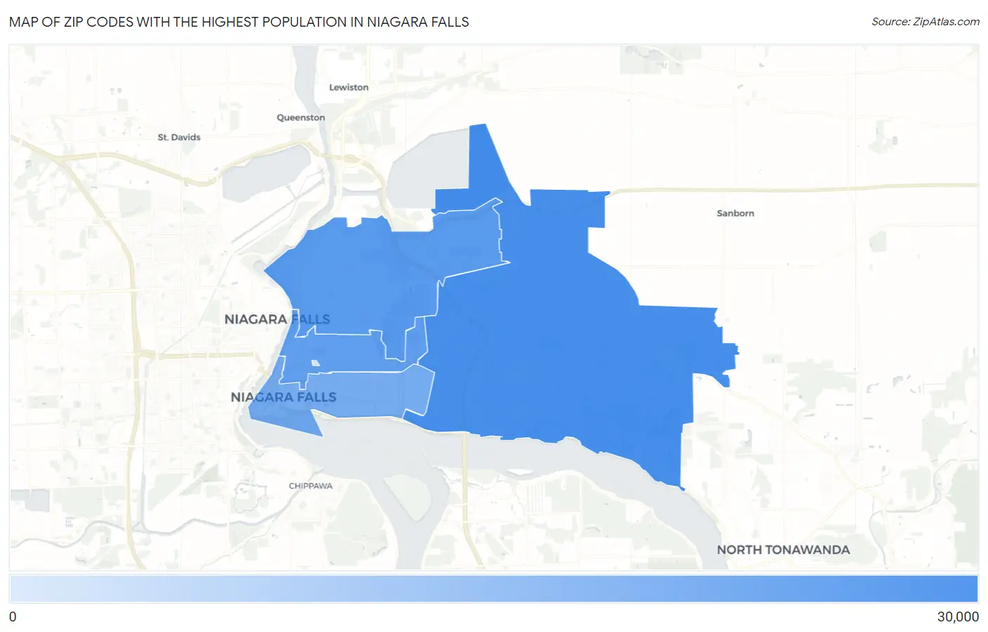 Zip Codes with the Highest Population in Niagara Falls Map