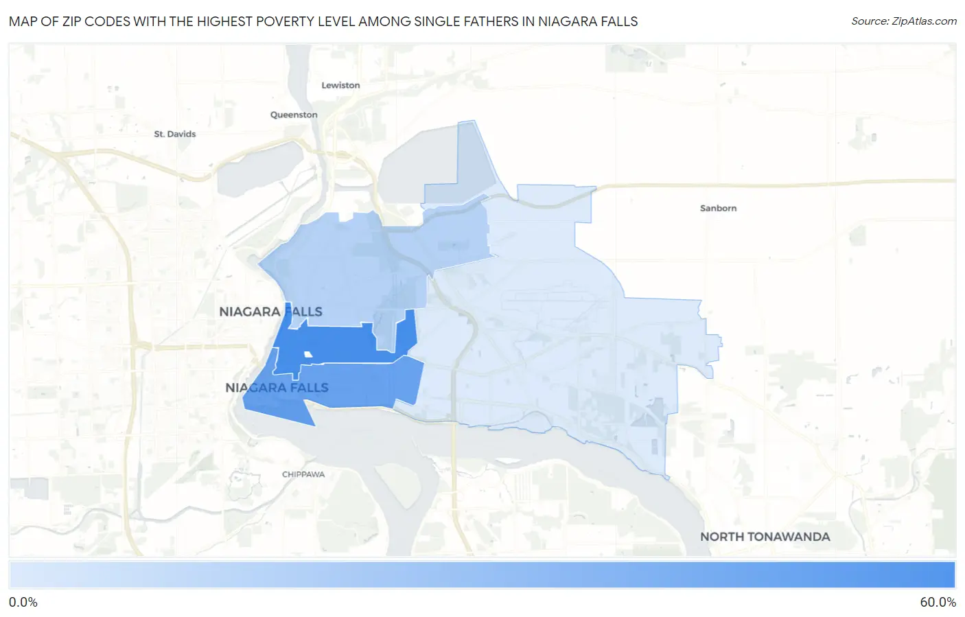 Zip Codes with the Highest Poverty Level Among Single Fathers in Niagara Falls Map