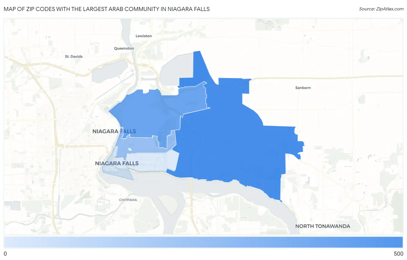 Zip Codes with the Largest Arab Community in Niagara Falls Map