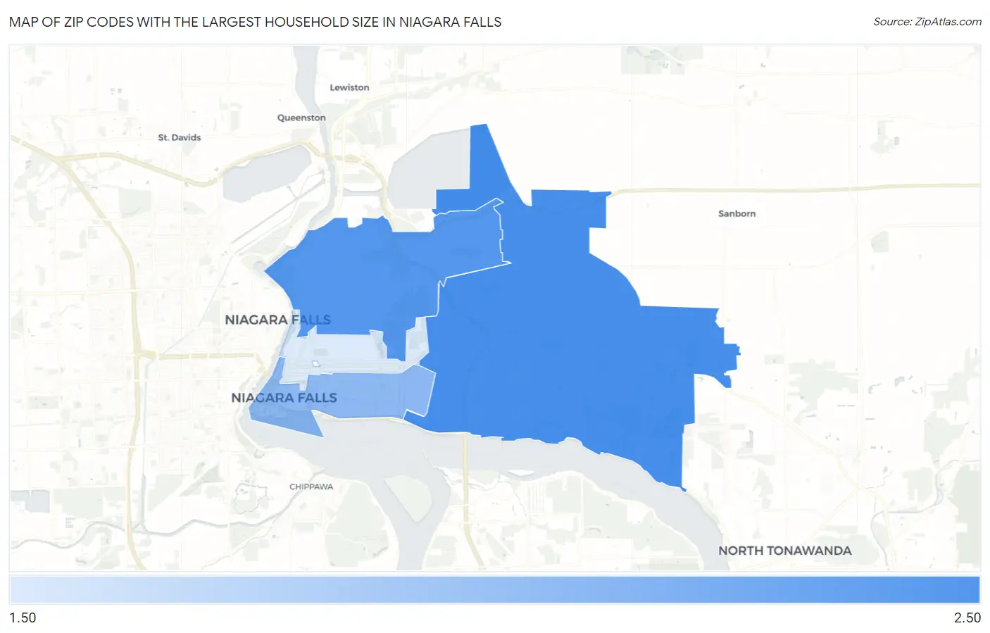 Zip Codes with the Largest Household Size in Niagara Falls Map