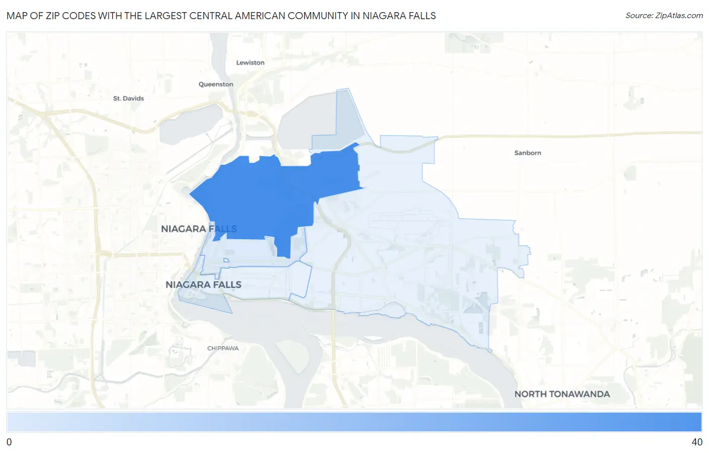 Zip Codes with the Largest Central American Community in Niagara Falls Map