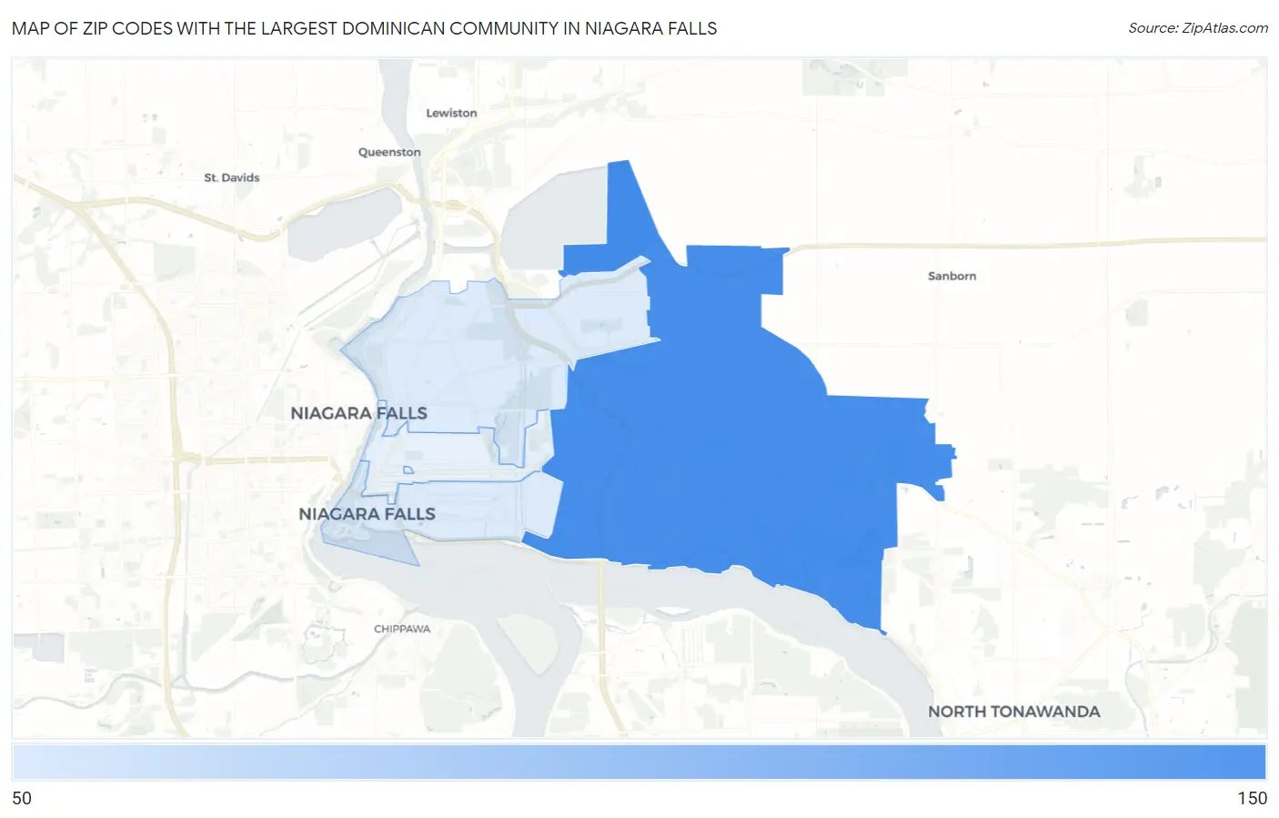 Zip Codes with the Largest Dominican Community in Niagara Falls Map