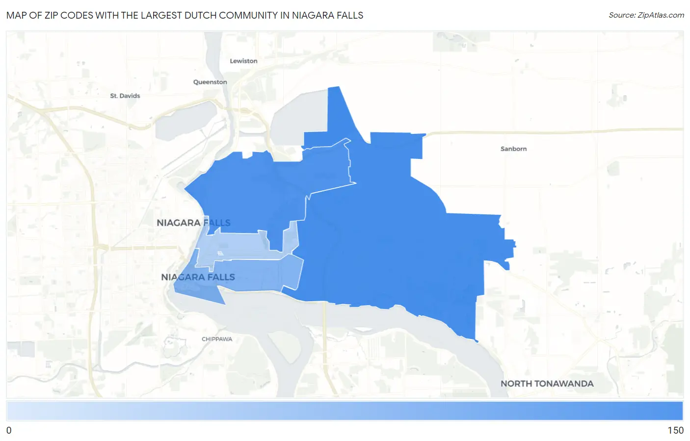 Zip Codes with the Largest Dutch Community in Niagara Falls Map