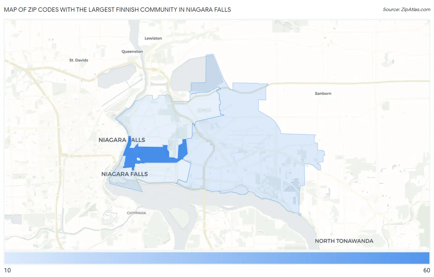 Zip Codes with the Largest Finnish Community in Niagara Falls Map
