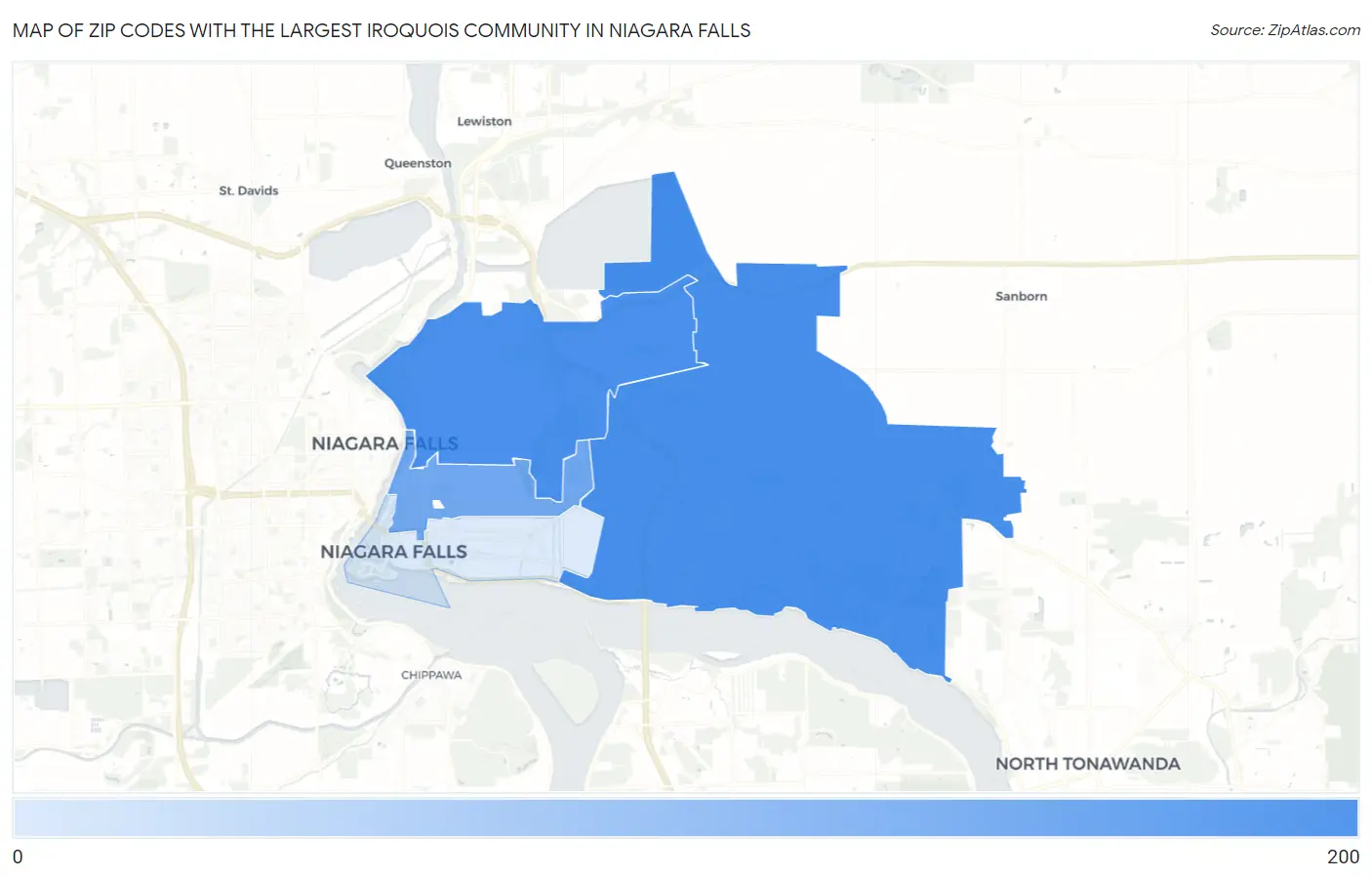 Zip Codes with the Largest Iroquois Community in Niagara Falls Map