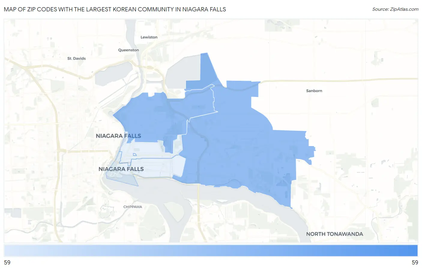 Zip Codes with the Largest Korean Community in Niagara Falls Map