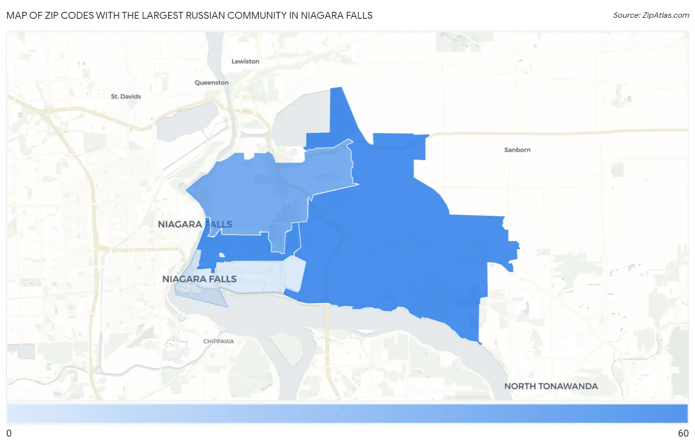 Zip Codes with the Largest Russian Community in Niagara Falls Map