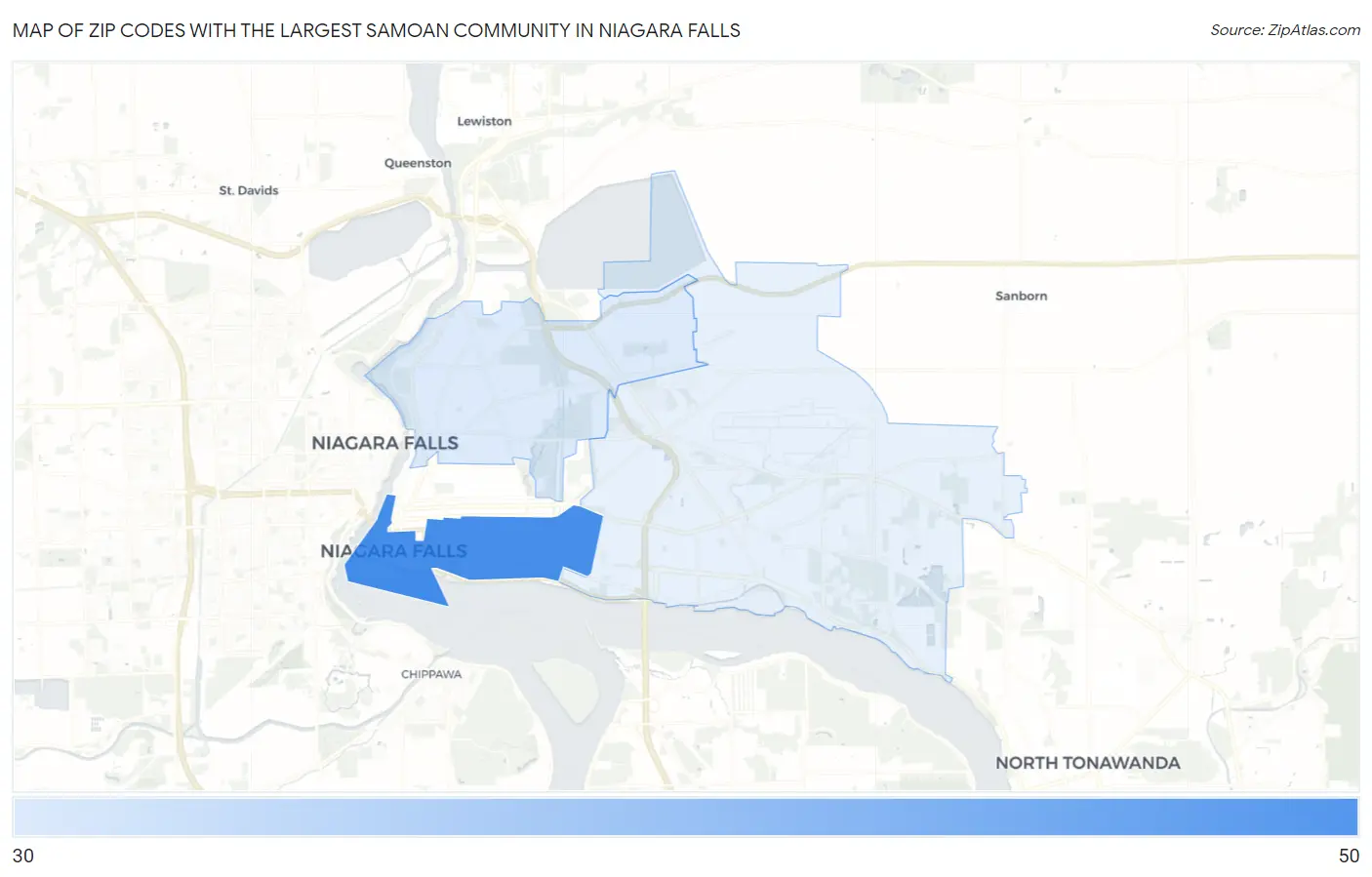 Zip Codes with the Largest Samoan Community in Niagara Falls Map
