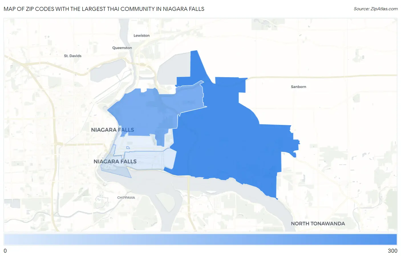 Zip Codes with the Largest Thai Community in Niagara Falls Map