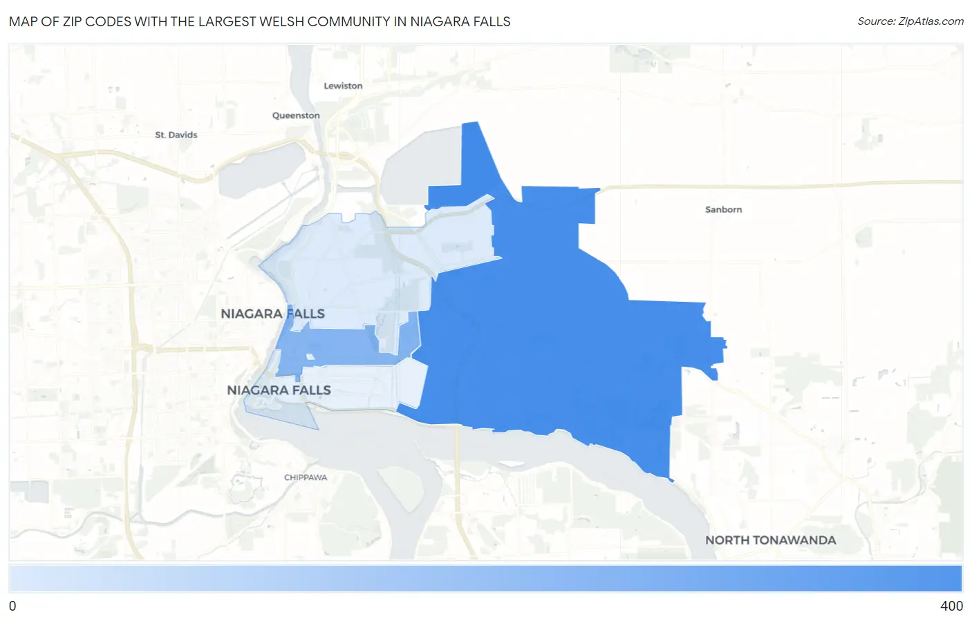 Zip Codes with the Largest Welsh Community in Niagara Falls Map
