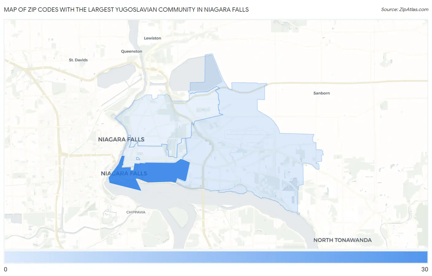 Zip Codes with the Largest Yugoslavian Community in Niagara Falls Map
