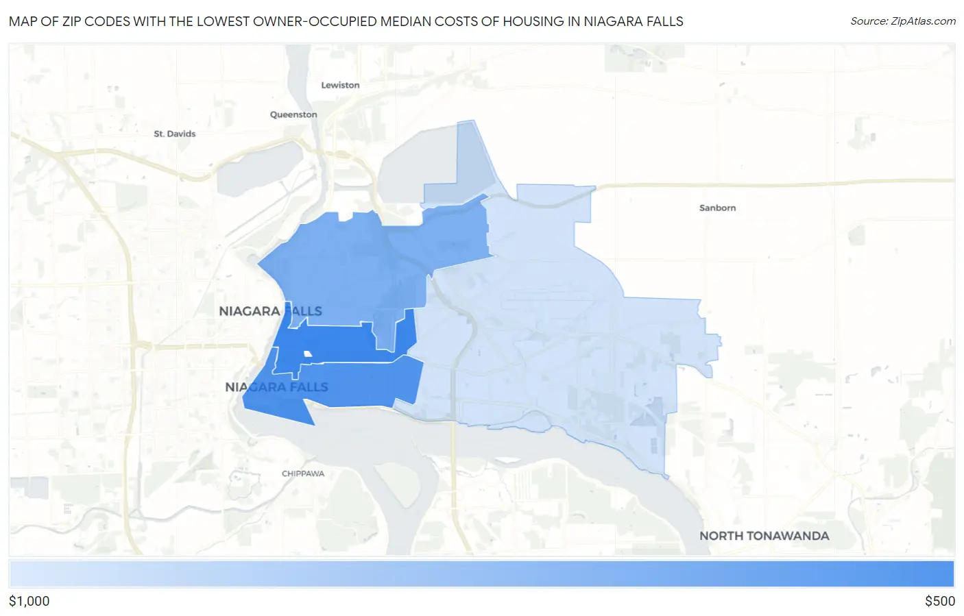Zip Codes with the Lowest Owner-Occupied Median Costs of Housing in Niagara Falls Map