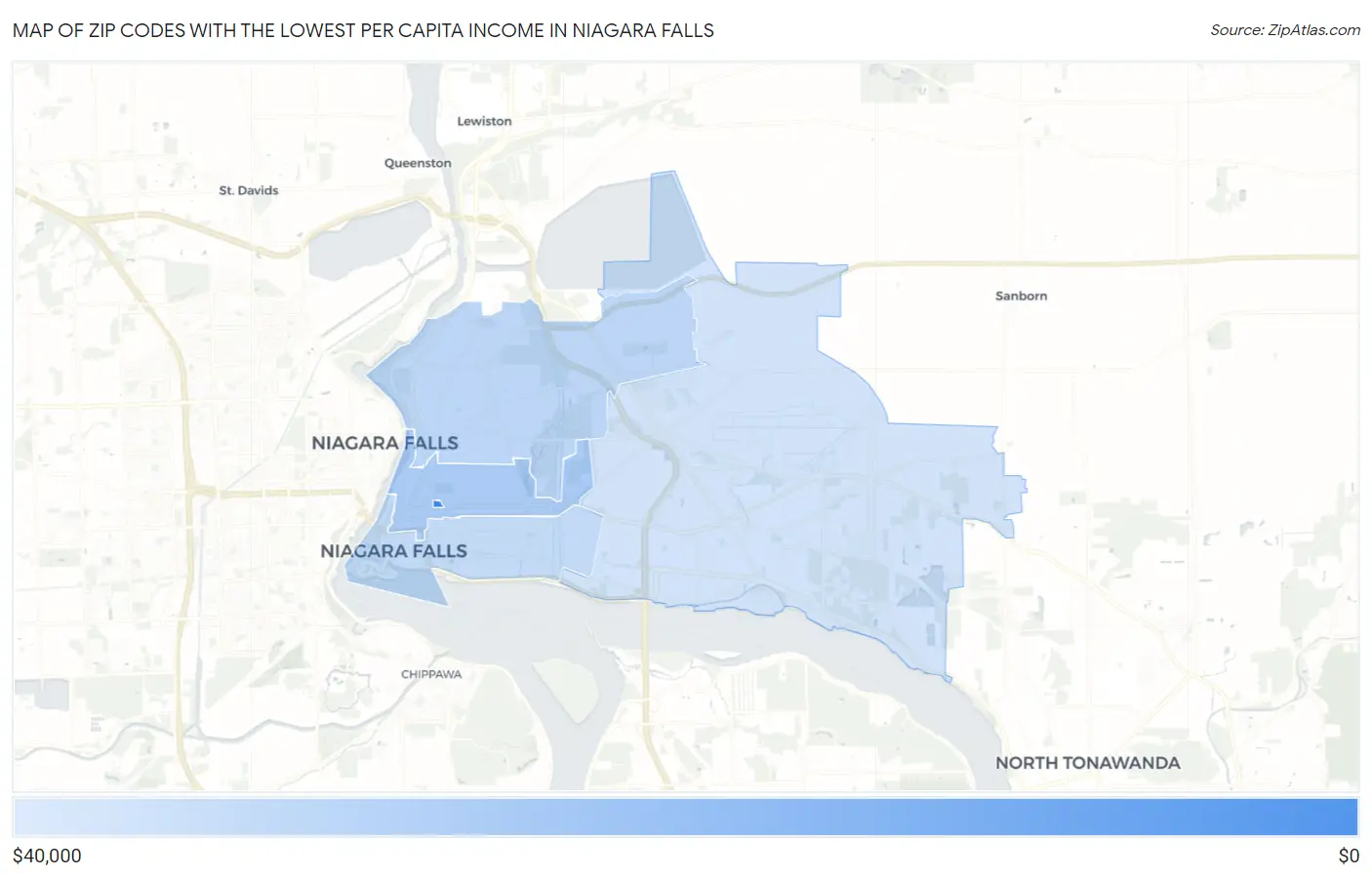 Zip Codes with the Lowest Per Capita Income in Niagara Falls Map