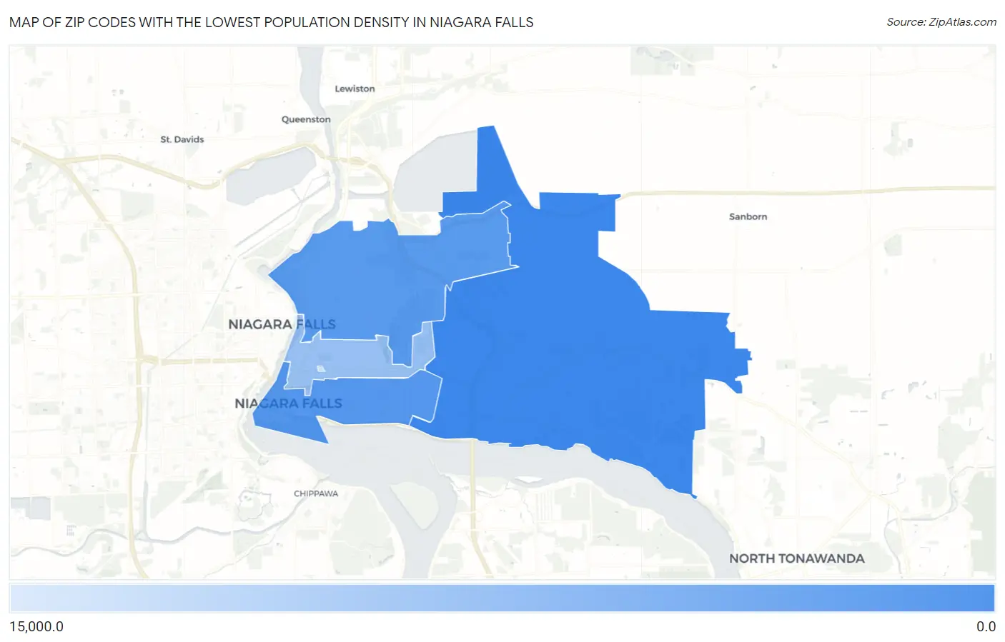 Zip Codes with the Lowest Population Density in Niagara Falls Map