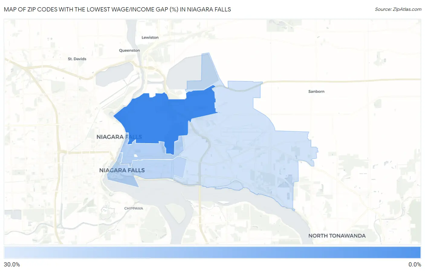 Zip Codes with the Lowest Wage/Income Gap (%) in Niagara Falls Map