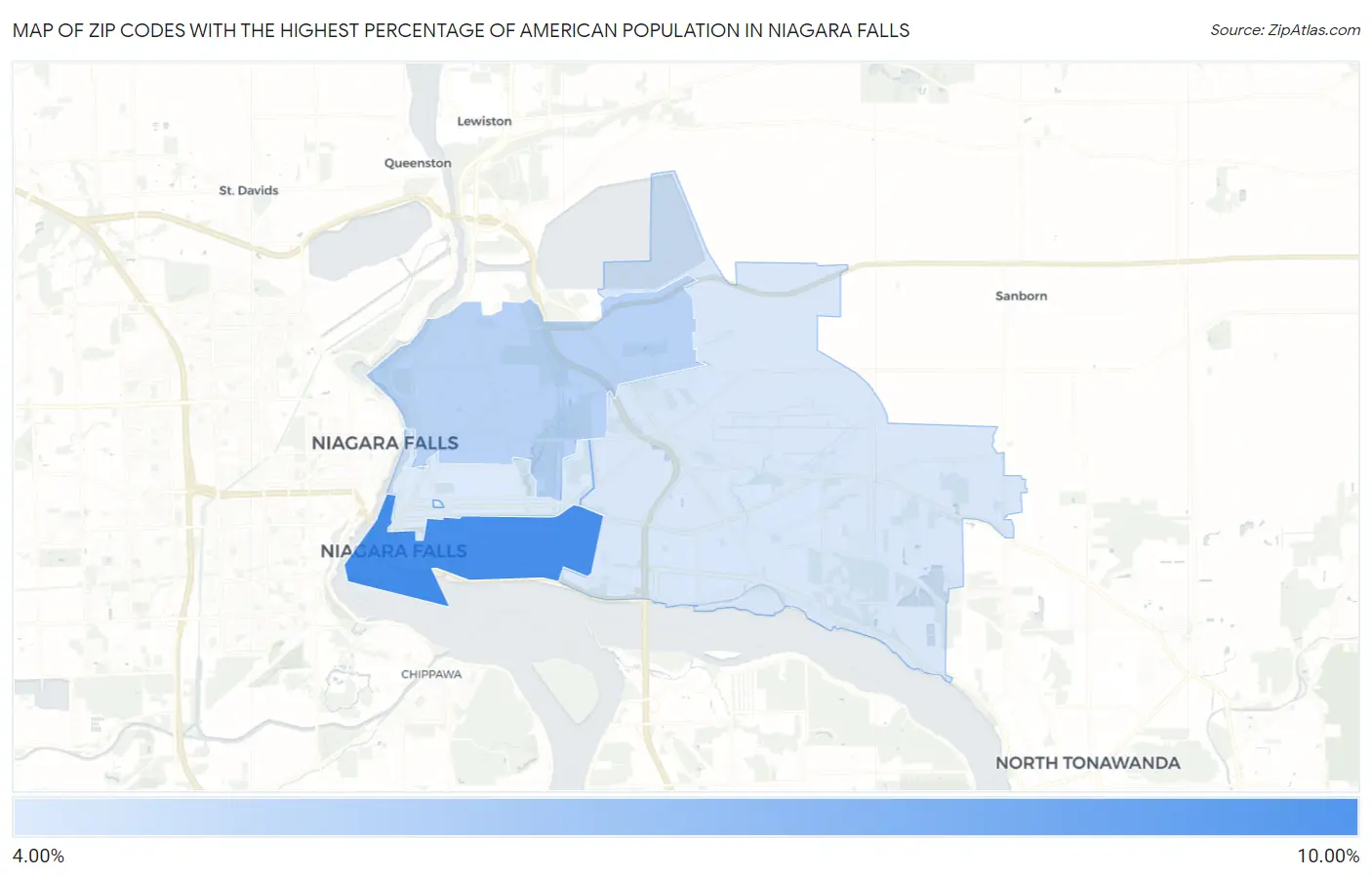 Zip Codes with the Highest Percentage of American Population in Niagara Falls Map